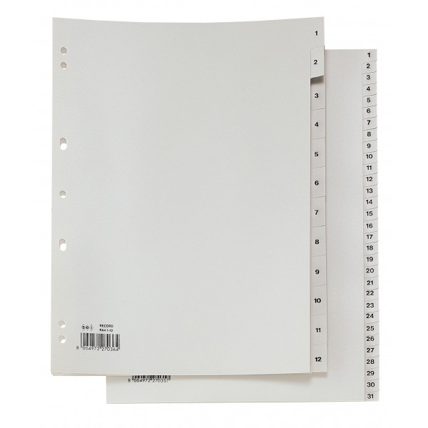 Divisori record, 12 tasti 1-12 colore grigio