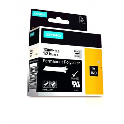 Dymo 622289 nastro rhino nero/trasparente 12mm x 5.5m colore nero su trasparente