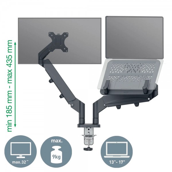 Leitz ergo - braccio doppio monitor e laptop colore grigio scuro