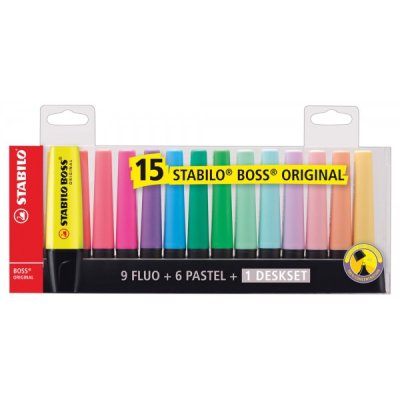 Evidenziatore boss original pastel + fluo colore assortiti tipo punta scalpello