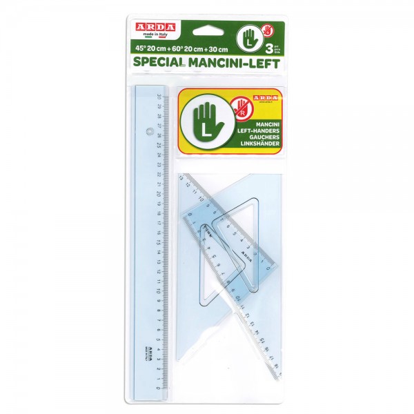 Set da disegno: 2 squadre, 1 riga 20cm colore azzurro trasparente
