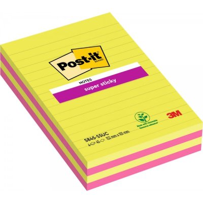 Foglietti post-it super sticky grandi formati 5845-4ssuc ultra 123x203mm colore assortiti