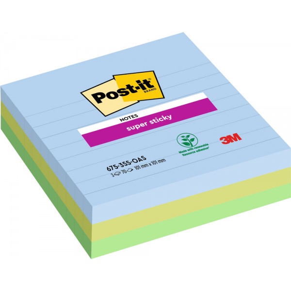 Foglietti post-it super sticky grandi formati 675-3ss oasis 101x101mm colore assortiti