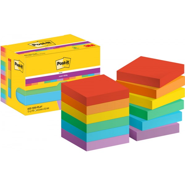 Foglietti post-it super sticky 622 playful 76x127mm colore assortiti
